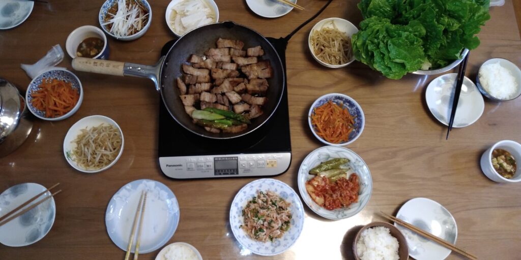 自宅で準備した韓国風焼肉